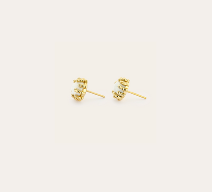 Boucles d'oreilles Boules d'amour cacholong et or jaune recyclé 18k 750/1000