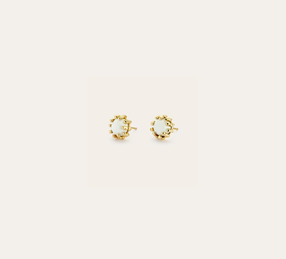Boucles d'oreilles Boules d'amour cacholong et or jaune recyclé 18k 750/1000