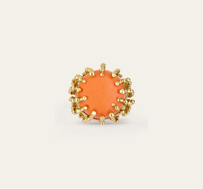Bague mini Boules d'amour corail et or jaune 18k 750/1000