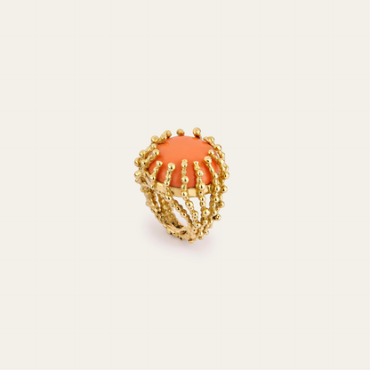Bague mini Boules d'amour corail et or jaune 18k 750/1000