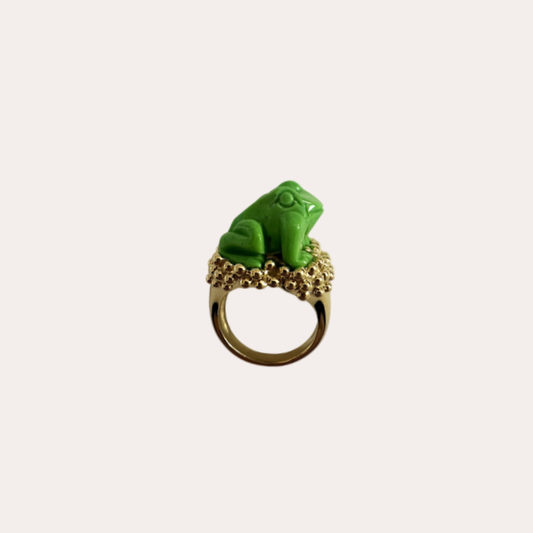 Bague Prodigieux bestiaire Grenouille turquoise verte et or jaune recyclé 18k 750/1000