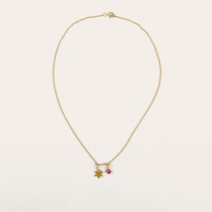 Collier Bohème fleur des champs, tourmaline rose et or jaune recyclé 18k 750/1000