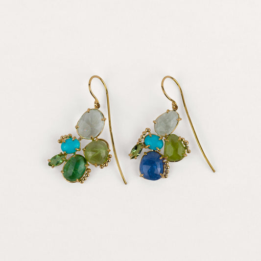 Boucles d'oreilles Madame est la plus belle tourmalines polki vertes, bleues, turquoise et or jaune 18k 750/1000