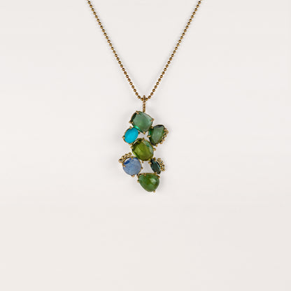 Pendentif Madame est la plus belle saphir, tourmalines polki vertes, turquoise et or jaune recyclé 18k 750/1000