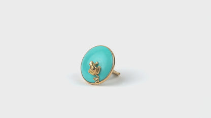 Bague Balade à l'etang turquoise, grenouille et or jaune 18k 750/1000