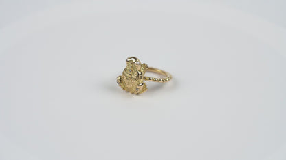 Bague Prodigieux bestiaire grenouille anneau perlé diamants et or jaune 18k 750/1000