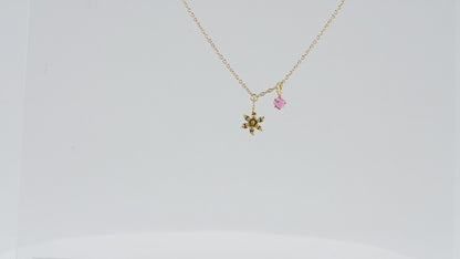 Collier Bohème fleur des champs, tourmaline rose et or jaune recyclé 18k 750/1000