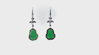 Boucles d'oreilles Olympia grenouille jade vert et or blanc recyclé 18k 750/1000