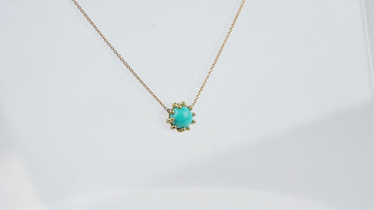 Collier Pendentif Boules d'amour turquoise et or jaune recyclé 18k 750/1000