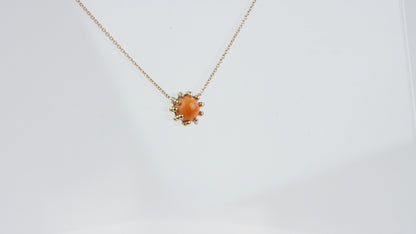 Collier pendentif mini Boules d'amour corail et or jaune recyclé 18k 750/1000